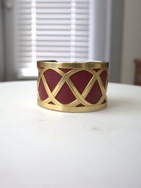 Brighton Gold Christo Lyon Wide Statement Cuff Bracelet with Red Leather Insert